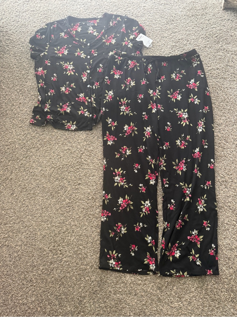 croft & barrow Black Floral Two-Piece Pajama Set